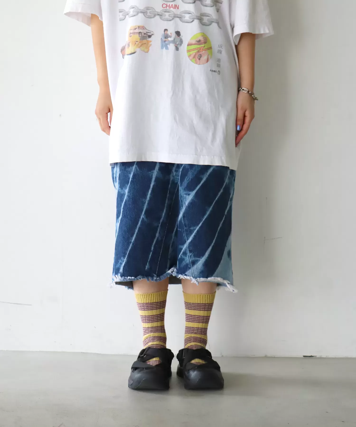 綿麻ボーダー クルーソックス